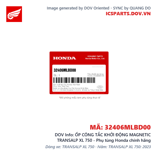 ỐP CÔNG TẮC KHỞI ĐỘNG MAGNETIC TRANSALP XL 750 - Phụ tùng Honda chính hãng