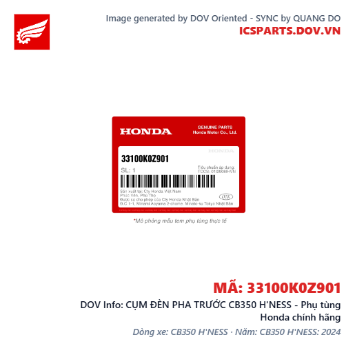 CỤM ĐÈN PHA TRƯỚC CB350 H'NESS - Phụ tùng Honda chính hãng