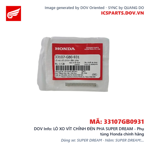 LÒ XO VÍT CHỈNH ĐÈN PHA SUPER DREAM - Phụ tùng Honda chính hãng