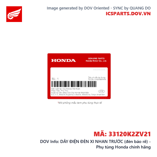 DÂY ĐIỆN ĐÈN XI NHAN TRƯỚC (đèn báo rẽ) - Phụ tùng Honda chính hãng