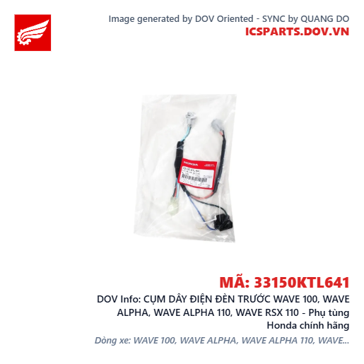 CỤM DÂY ĐIỆN ĐÈN TRƯỚC WAVE 100, WAVE ALPHA, WAVE ALPHA 110, WAVE RSX 110 - Phụ tùng Honda chính hãng