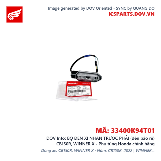 BỘ ĐÈN XI NHAN TRƯỚC PHẢI (đèn báo rẽ) CB150R, WINNER X - Phụ tùng Honda chính hãng