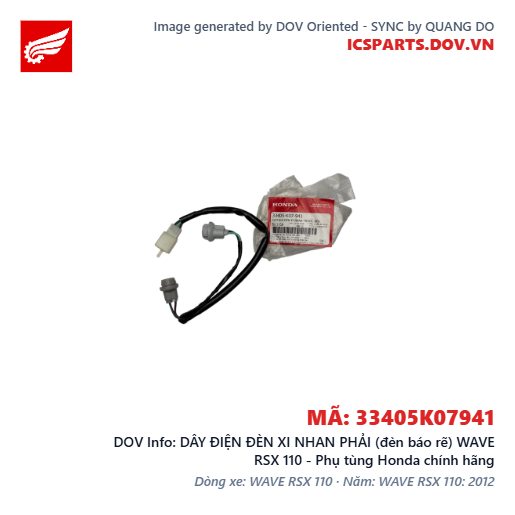 DÂY ĐIỆN ĐÈN XI NHAN PHẢI (đèn báo rẽ) WAVE RSX 110 - Phụ tùng Honda chính hãng