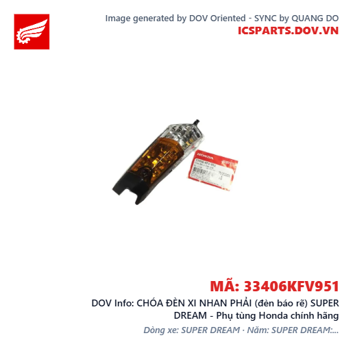 CHÓA ĐÈN XI NHAN PHẢI (đèn báo rẽ) SUPER DREAM - Phụ tùng Honda chính hãng
