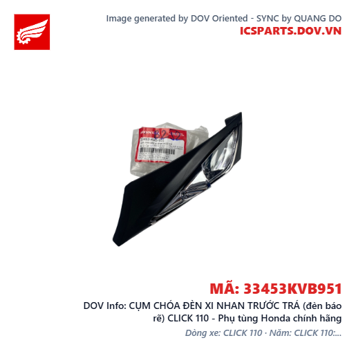 CỤM CHÓA ĐÈN XI NHAN TRƯỚC TRÁ (đèn báo rẽ) CLICK 110 - Phụ tùng Honda chính hãng
