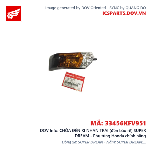 CHÓA ĐÈN XI NHAN TRÁI (đèn báo rẽ) SUPER DREAM - Phụ tùng Honda chính hãng