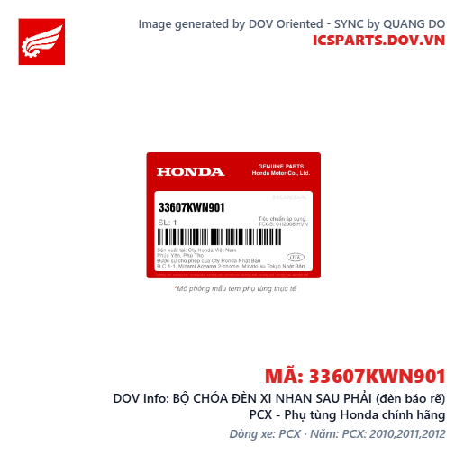 BỘ CHÓA ĐÈN XI NHAN SAU PHẢI (đèn báo rẽ) PCX - Phụ tùng Honda chính hãng