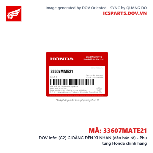 (G2) GIOĂNG ĐÈN XI NHAN (đèn báo rẽ) - Phụ tùng Honda chính hãng