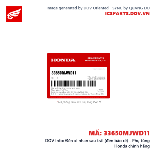 Đèn xi nhan sau trái (đèn báo rẽ) - Phụ tùng Honda chính hãng