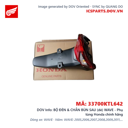 BỘ ĐÈN & CHẮN BÙN SAU (dè) WAVE - Phụ tùng Honda chính hãng