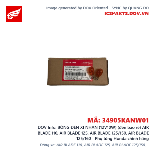 BÓNG ĐÈN XI NHAN (12V10W) (đèn báo rẽ) AIR BLADE 110, AIR BLADE 125, AIR BLADE 125/150, AIR BLADE 125/160 - Phụ tùng Honda chính hãng