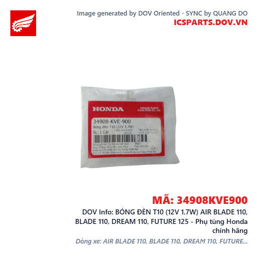 BÓNG ĐÈN T10 (12V 1.7W) AIR BLADE 110, BLADE 110, DREAM 110, FUTURE 125 - Phụ tùng Honda chính hãng