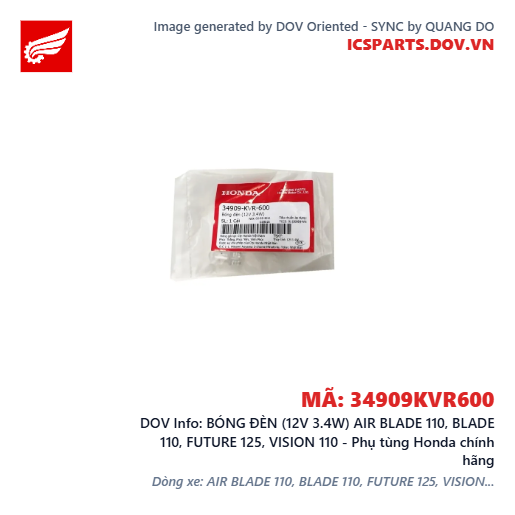 BÓNG ĐÈN (12V 3.4W) AIR BLADE 110, BLADE 110, FUTURE 125, VISION 110 - Phụ tùng Honda chính hãng