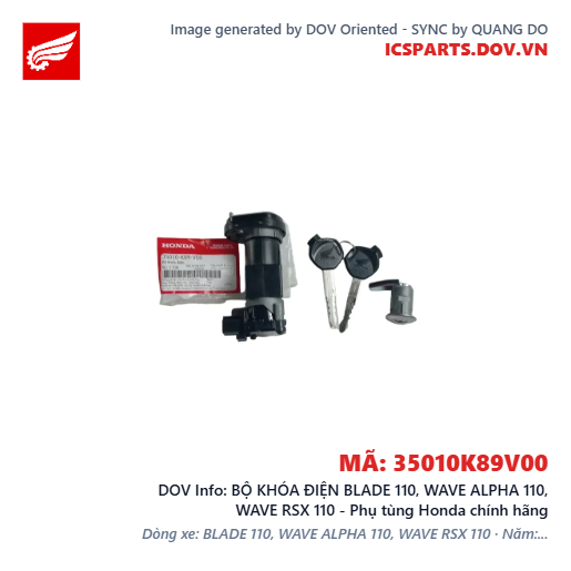 BỘ KHÓA ĐIỆN BLADE 110, WAVE ALPHA 110, WAVE RSX 110 - Phụ tùng Honda chính hãng