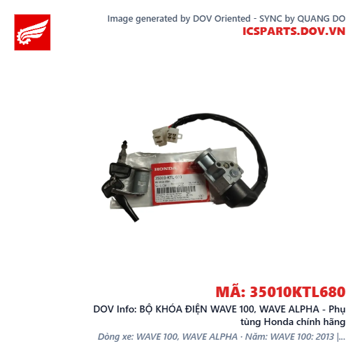 BỘ KHÓA ĐIỆN WAVE 100, WAVE ALPHA - Phụ tùng Honda chính hãng