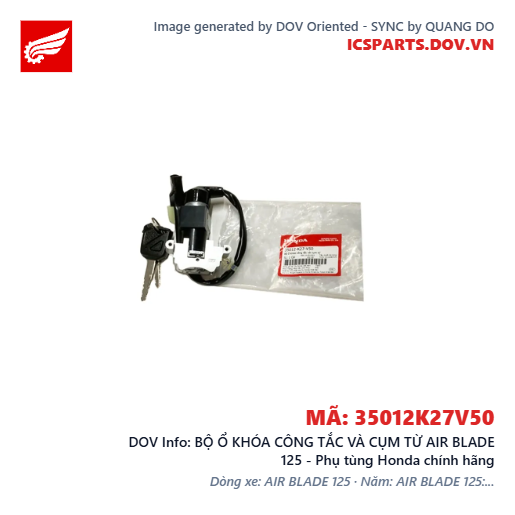 BỘ Ổ KHÓA CÔNG TẮC VÀ CỤM TỪ AIR BLADE 125 - Phụ tùng Honda chính hãng