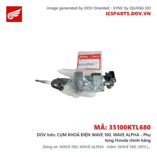 CỤM KHOÁ ĐIỆN WAVE 100, WAVE ALPHA - Phụ tùng Honda chính hãng