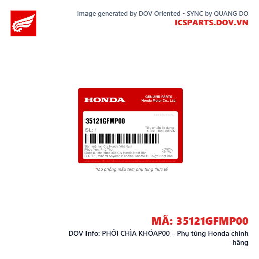 PHÔI CHÌA KHÓAP00 - Phụ tùng Honda chính hãng