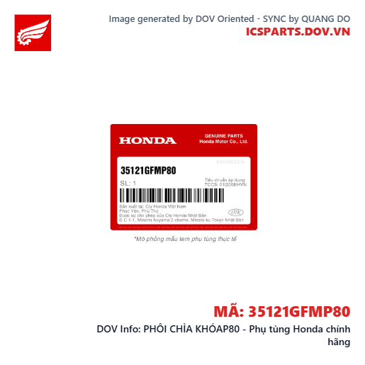 PHÔI CHÌA KHÓAP80 - Phụ tùng Honda chính hãng