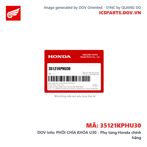 PHÔI CHÌA KHÓA U30 - Phụ tùng Honda chính hãng
