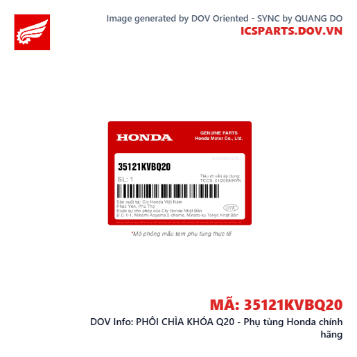 PHÔI CHÌA KHÓA Q20 - Phụ tùng Honda chính hãng
