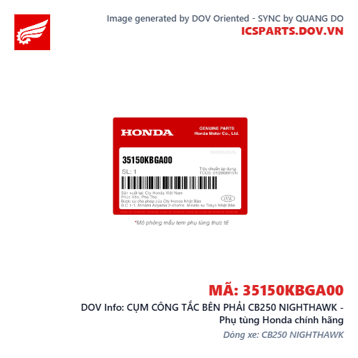 CỤM CÔNG TẮC BÊN PHẢI CB250 NIGHTHAWK - Phụ tùng Honda chính hãng