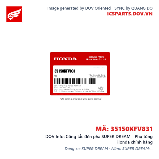 Công tắc đèn pha SUPER DREAM - Phụ tùng Honda chính hãng