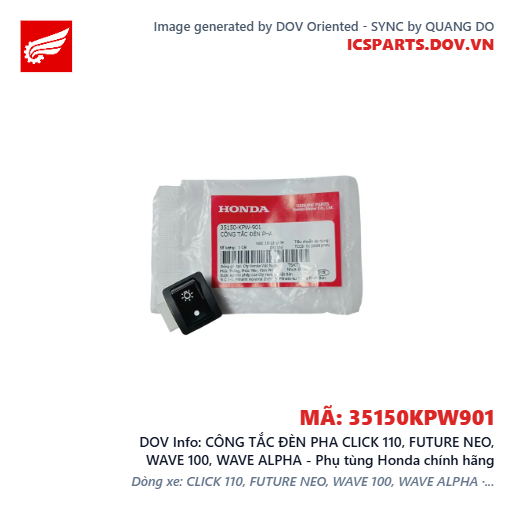 CÔNG TẮC ĐÈN PHA CLICK 110, FUTURE NEO, WAVE 100, WAVE ALPHA - Phụ tùng Honda chính hãng