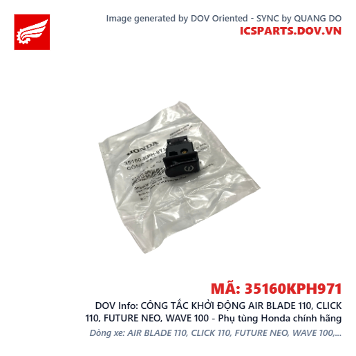 CÔNG TẮC KHỞI ĐỘNG AIR BLADE 110, CLICK 110, FUTURE NEO, WAVE 100 - Phụ tùng Honda chính hãng