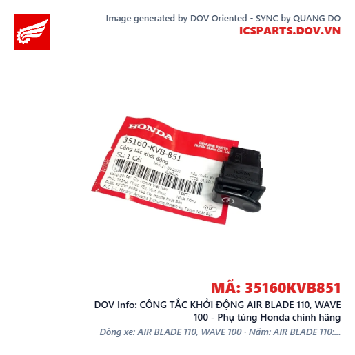 CÔNG TẮC KHỞI ĐỘNG AIR BLADE 110, WAVE 100 - Phụ tùng Honda chính hãng