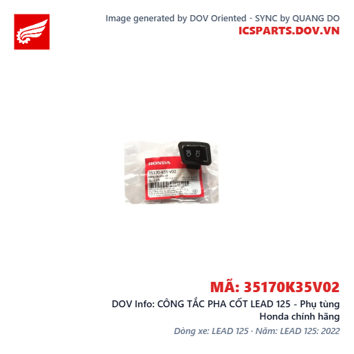 CÔNG TẮC PHA CỐT LEAD 125 - Phụ tùng Honda chính hãng