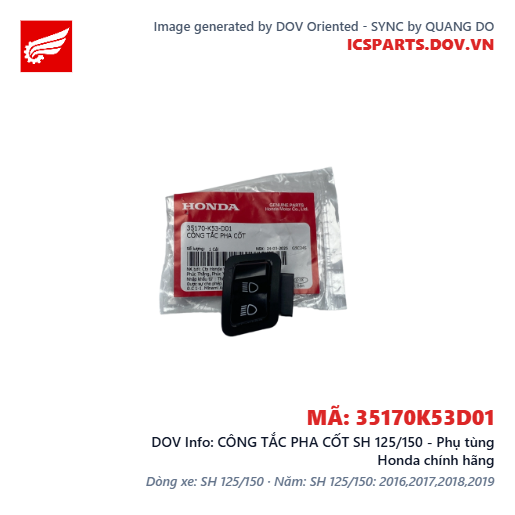CÔNG TẮC PHA CỐT SH 125/150 - Phụ tùng Honda chính hãng