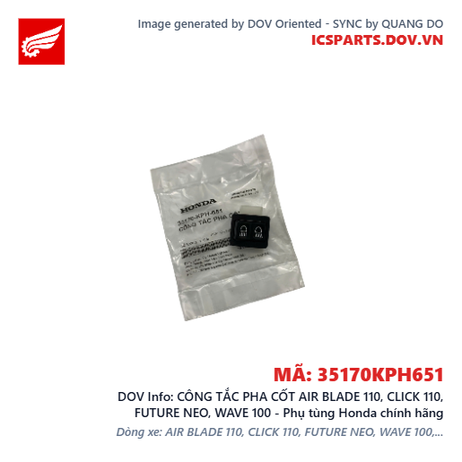 CÔNG TẮC PHA CỐT AIR BLADE 110, CLICK 110, FUTURE NEO, WAVE 100 - Phụ tùng Honda chính hãng
