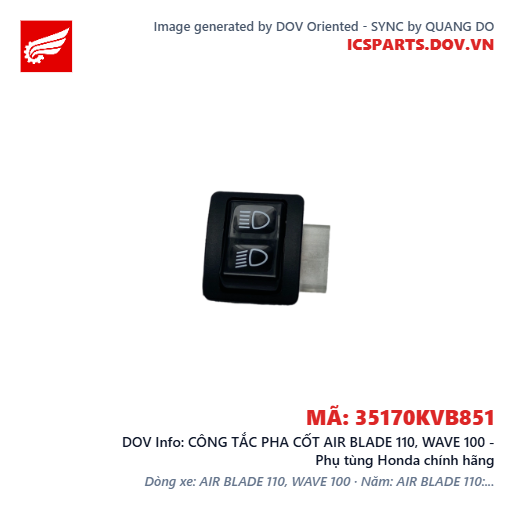 CÔNG TẮC PHA CỐT AIR BLADE 110, WAVE 100 - Phụ tùng Honda chính hãng