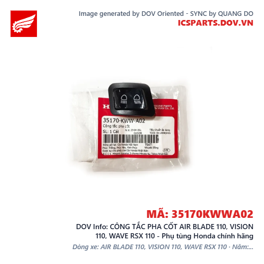 CÔNG TẮC PHA CỐT AIR BLADE 110, VISION 110, WAVE RSX 110 - Phụ tùng Honda chính hãng