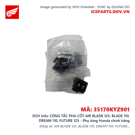 CÔNG TẮC PHA CỐT AIR BLADE 125, BLADE 110, DREAM 110, FUTURE 125 - Phụ tùng Honda chính hãng