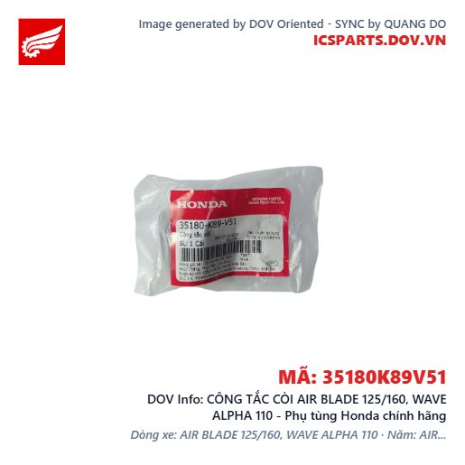 CÔNG TẮC CÒI AIR BLADE 125/160, WAVE ALPHA 110 - Phụ tùng Honda chính hãng