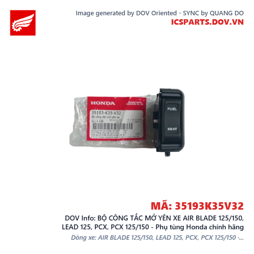 BỘ CÔNG TẮC MỞ YÊN XE AIR BLADE 125/150, LEAD 125, PCX, PCX 125/150 - Phụ tùng Honda chính hãng