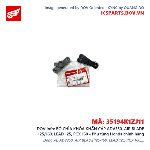 BỘ CHÌA KHÓA KHẨN CẤP ADV350, AIR BLADE 125/160, LEAD 125, PCX 160 - Phụ tùng Honda chính hãng