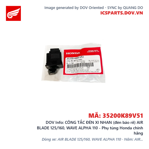 CÔNG TẮC ĐÈN XI NHAN (đèn báo rẽ) AIR BLADE 125/160, WAVE ALPHA 110 - Phụ tùng Honda chính hãng