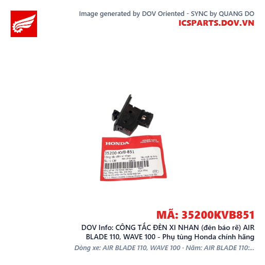 CÔNG TẮC ĐÈN XI NHAN (đèn báo rẽ) AIR BLADE 110, WAVE 100 - Phụ tùng Honda chính hãng