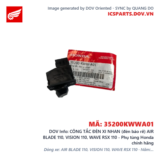 CÔNG TẮC ĐÈN XI NHAN (đèn báo rẽ) AIR BLADE 110, VISION 110, WAVE RSX 110 - Phụ tùng Honda chính hãng