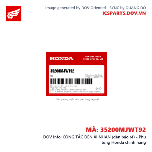 CÔNG TẮC ĐÈN XI NHAN (đèn báo rẽ) - Phụ tùng Honda chính hãng