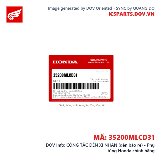 CÔNG TẮC ĐÈN XI NHAN (đèn báo rẽ) - Phụ tùng Honda chính hãng