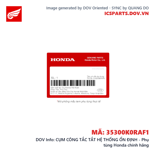 CỤM CÔNG TẮC TẮT HỆ THỐNG ỔN ĐỊNH - Phụ tùng Honda chính hãng