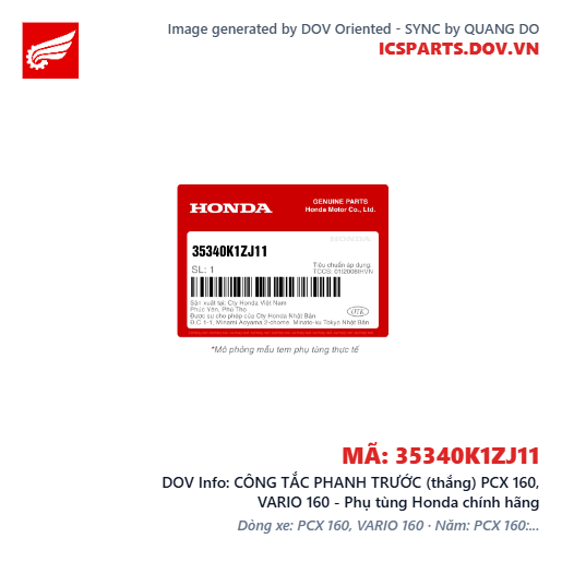 CÔNG TẮC PHANH TRƯỚC (thắng) PCX 160, VARIO 160 - Phụ tùng Honda chính hãng
