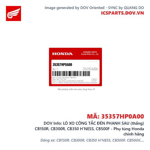 LÒ XO CÔNG TẮC ĐÈN PHANH SAU (thắng) CB150R, CB300R, CB350 H'NESS, CB500F - Phụ tùng Honda chính hãng