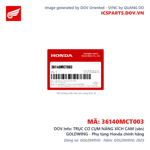 TRỤC CƠ CỤM NÂNG XÍCH CAM (sên) GOLDWING - Phụ tùng Honda chính hãng