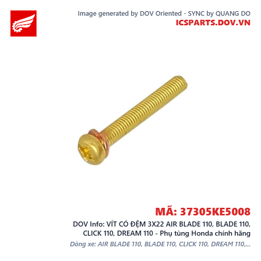 VÍT CÓ ĐỆM 3X22 AIR BLADE 110, BLADE 110, CLICK 110, DREAM 110 - Phụ tùng Honda chính hãng