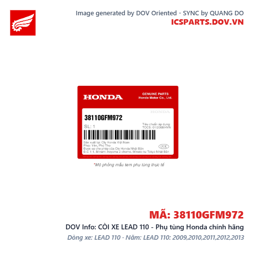 CÒI XE LEAD 110 - Phụ tùng Honda chính hãng
